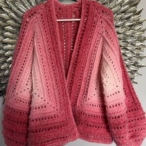Handmade Women’s Pink Ombre Crochet Open-Front Cardigan Sweater
